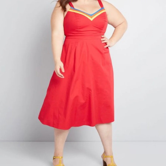 Modcloth Red Dress with Multicolor Trim - Picture 3 of 3